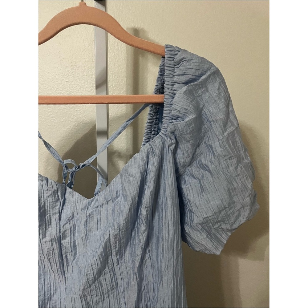 NWT Lulus Heavenly Energy Blue Textured Puff Sleeve Pleated Midi
Dress XL - Picture 9 of 13